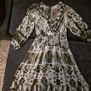 Calvin Klein Olive Tie-Dye Long Sleeve Dress